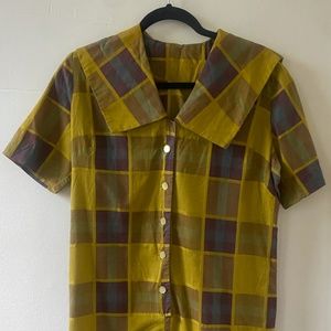 chartreuse plaid 60s schoolgirl dress with sailor collar